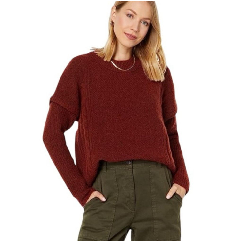 MADEWELL Havener Boxy Cable Knit Alpaca Blend Crew Neck Sweater Auburn L